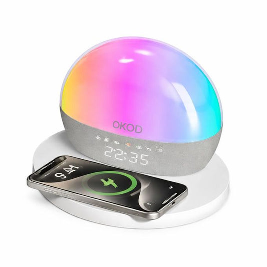 OKOP 6-in-1 RGB Bedside Alarm Clock & 15W Wireless Charger