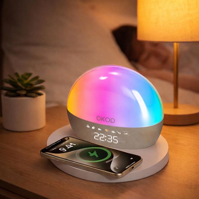 OKOP 6-in-1 RGB Bedside Alarm Clock & 15W Wireless Charger